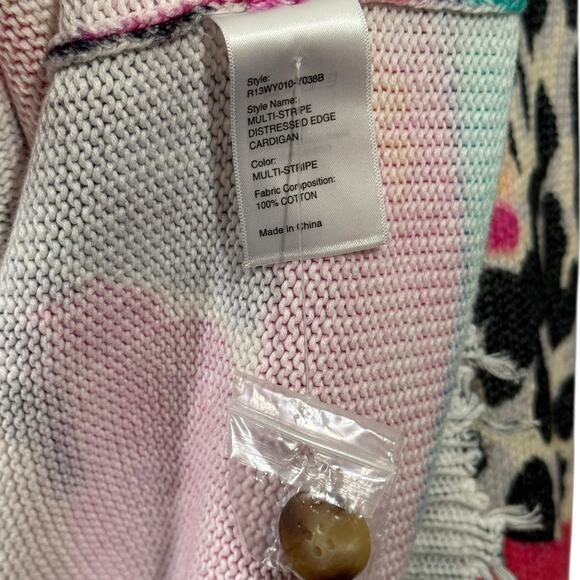 R13 Women's XS Distressed Edge Oversized Cardigan Rainbow Multi Stripe Leopard - Picture 9 of 13